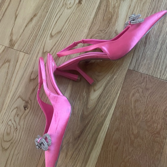 Holiday Pink Sparkle Heels with Rhinestone Bow - Picture 3 of 3